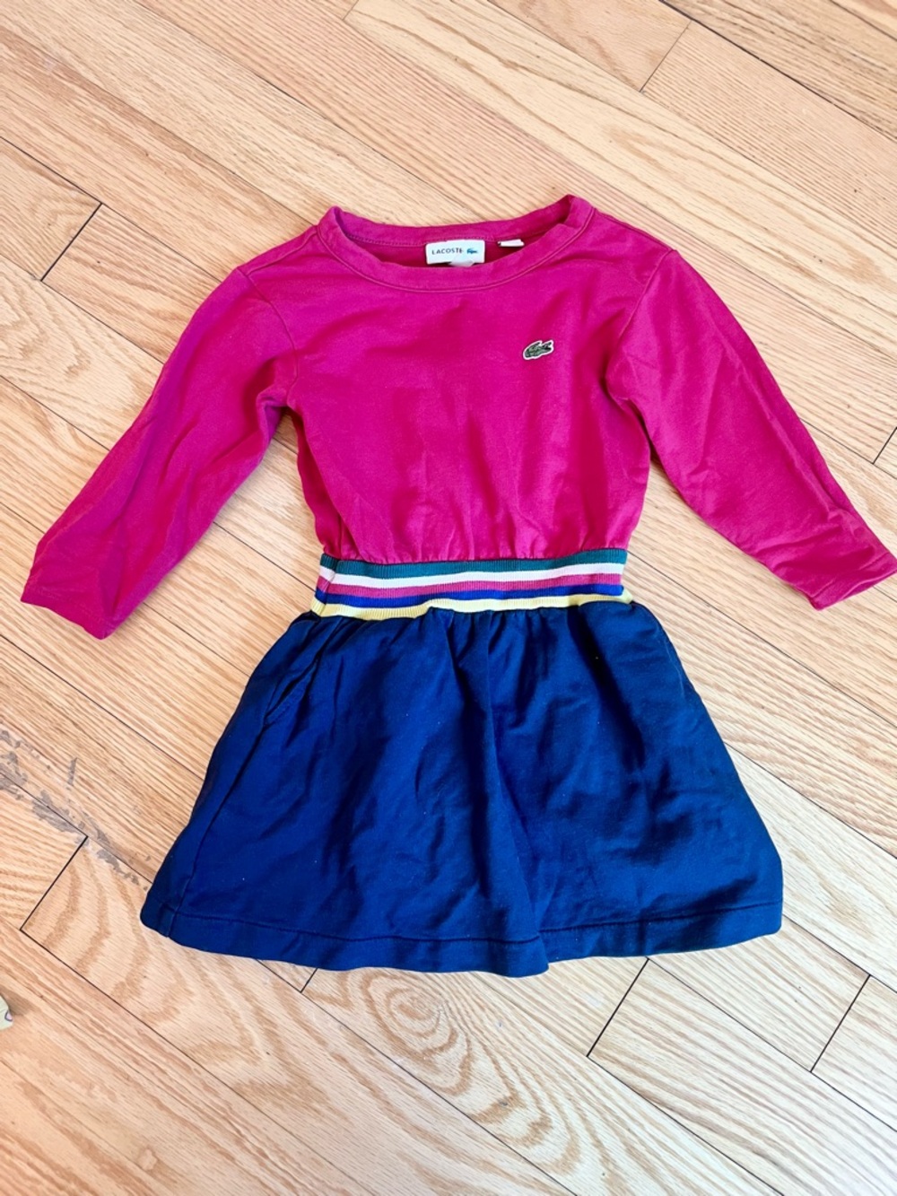 Lacoste Girls' Pink & Navy Striped Waist Knit Dress 2T